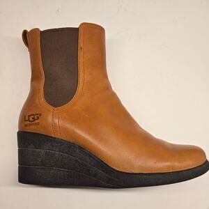 UGG Dupre Waterproof Chestnut Leather Wedge Chelsea Ankle Boots, US 8 - 1003359